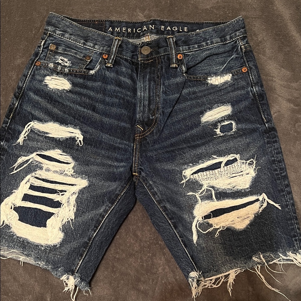 American Eagle Outfitters Ripped Dark Blue Jean Shorts
